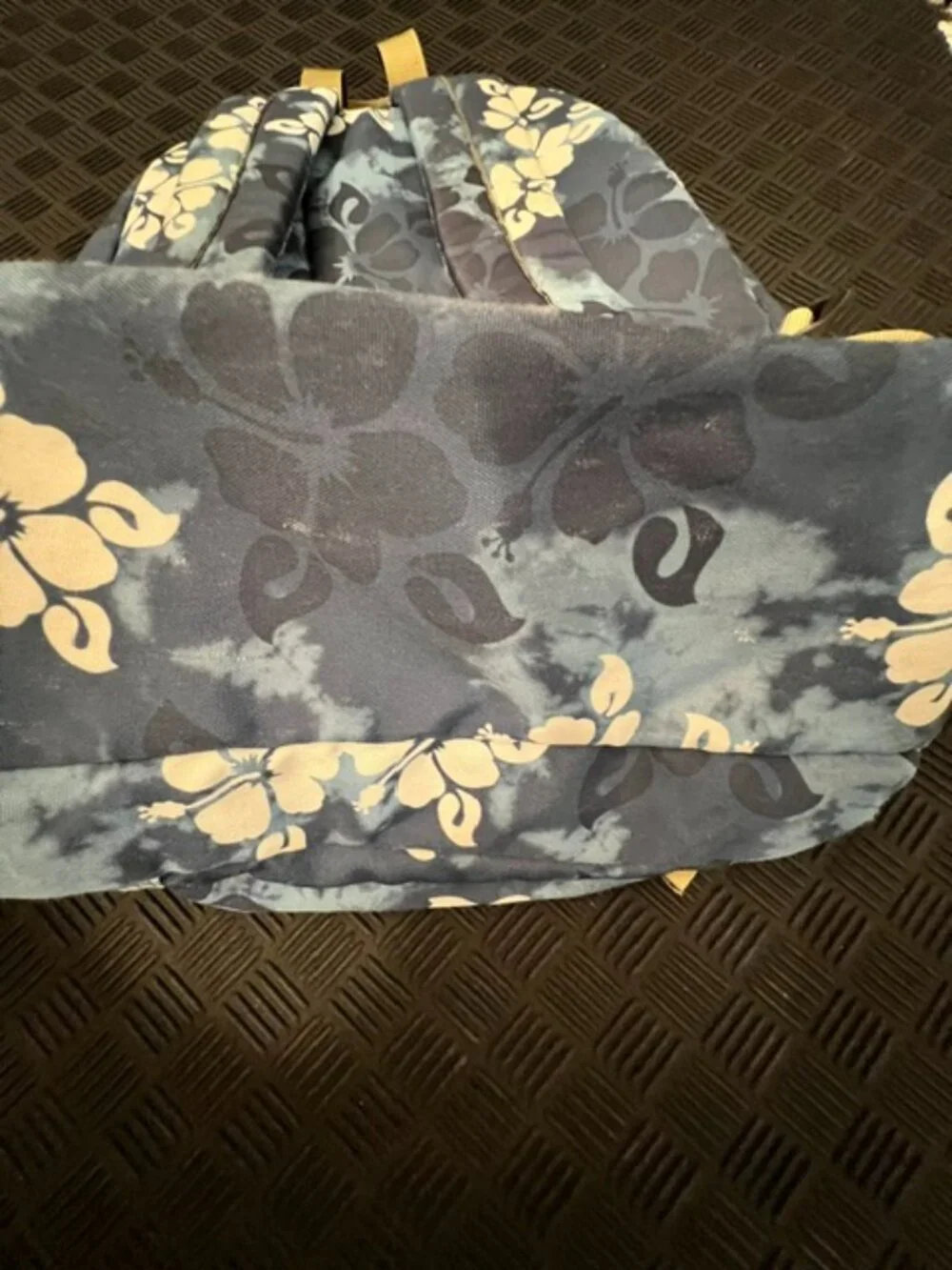 Vintage L.L. Bean Deluxe Book Pack Backpack Blue Floral Hibiscus Tie Dye 32L